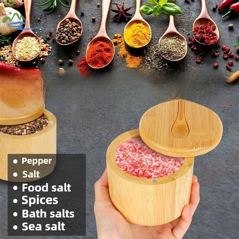 Seasoning Jar Storage Containers Seasoning Bamboo Salt Bowl Kitchen Accessories for Home Spice Can Pill Case Container Box