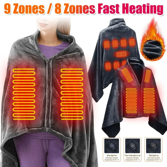 New USB Electric Heated Blanket 3 Heating Levels Fleece Heated Blanket Wearable Heating Lap Blanket for Household and Office